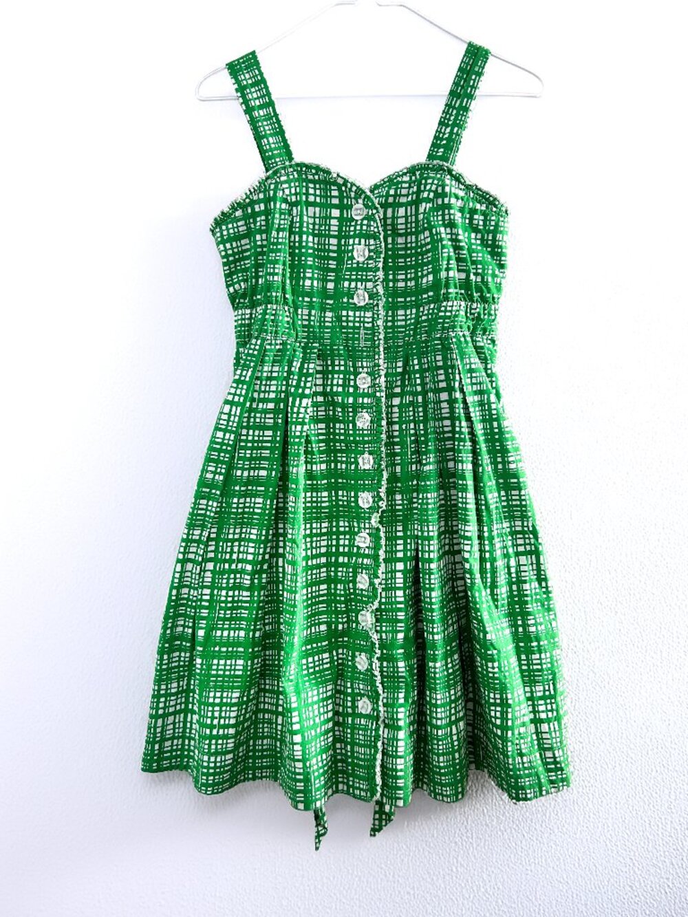 Dear Creatures Hannah Dress XS Green Picket Fence Mod Style Button Front Cotton